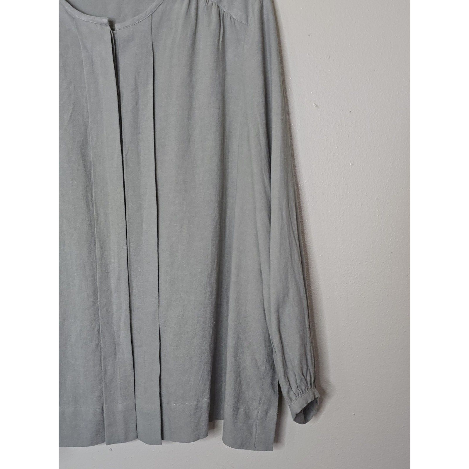 Poetry Ecovero Viscose & Linen Blouse Womens 18 Sage Green Collarless Shirt — image 4 of 8